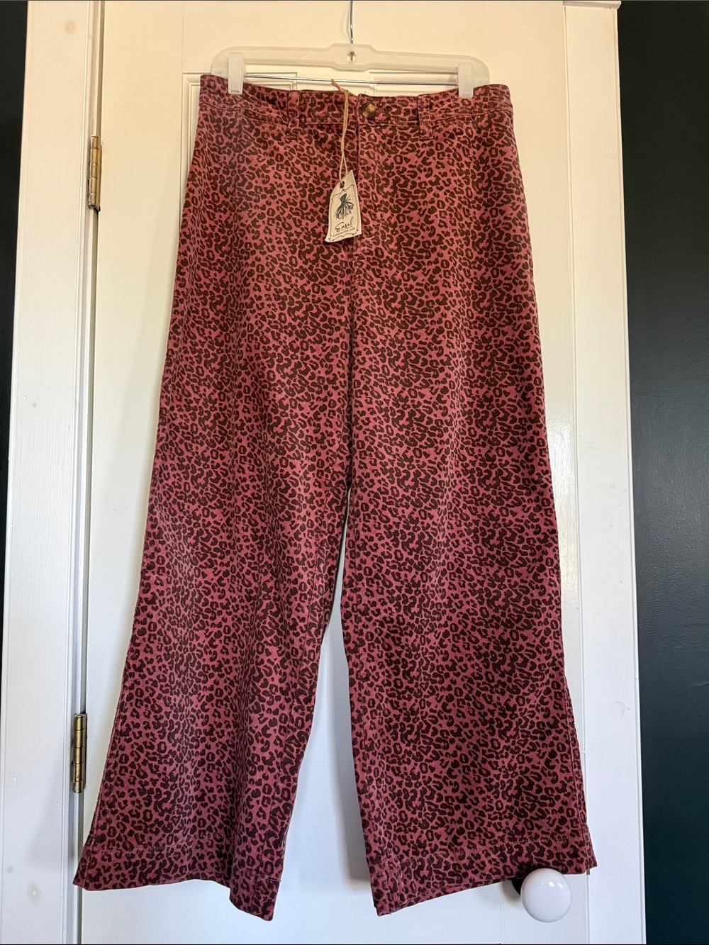 Antique Rose Leopard-Print Wide Leg Pants